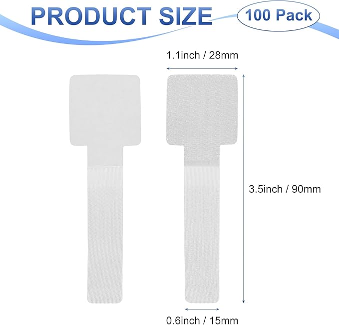 100-Pack Hook and Loop Cable Ties, 3.5 x 1.1 Inch Enhanced Self-Adhesive Cord Organizer for Desk/Home/Wall/Office Essentials, Cable Management Under Desk [White]
