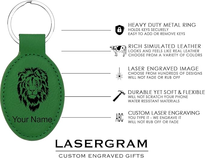 LaserGram Oval Keychain, Off Road Racer, Personalized Engraving Included (Green)