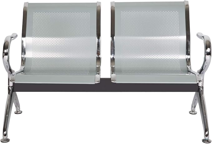 Waiting Room Chair Bench - Airport Reception Bench with Arms Guest Reception Chairs Office Chair Lobby Bench Seating Office Bench Waiting Area Chairs for Airport Market Bank Hospital School, Silver