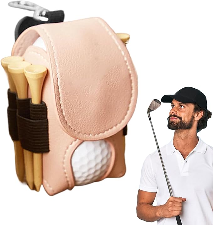 Leather Golf Ball Holder - Golf Ball Storage Pocket, Tee Bag with Sturdy Leather, Convenient and Tee Carry Pouch, Accessories Organizer for Course or Practice, Portable Pocket