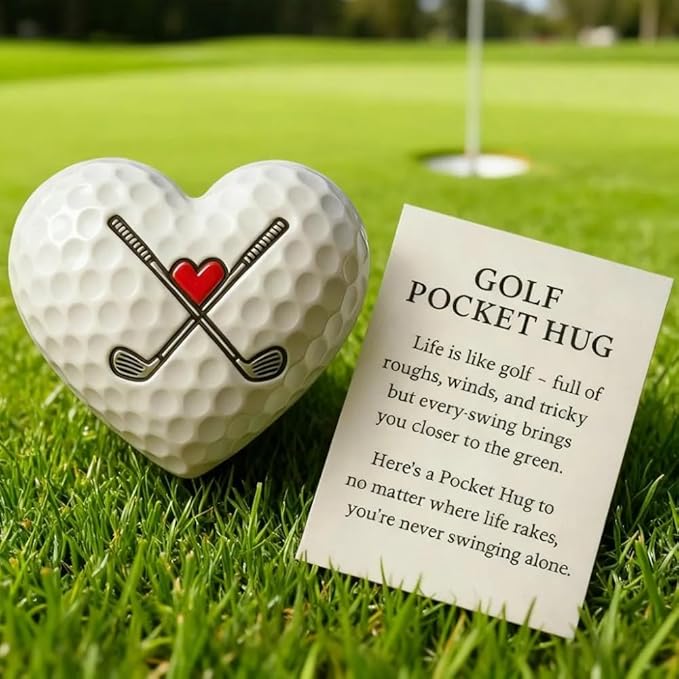 Golf Pocket Hug,Heart - Shaped Golf Ball Decor with Inspirational Card,Motivational Golf Ball Marker, Golf Gift for Men Women Golfers (2pcs)