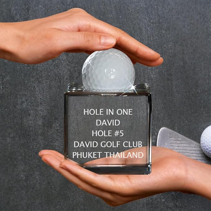 Personalized Hole in One Golf Ball Display Case, Custom Name Hole in One Golf Crystal Trophy, Hole in One Display, Display Your Golf Ball, Golf Trophy (Crystal)