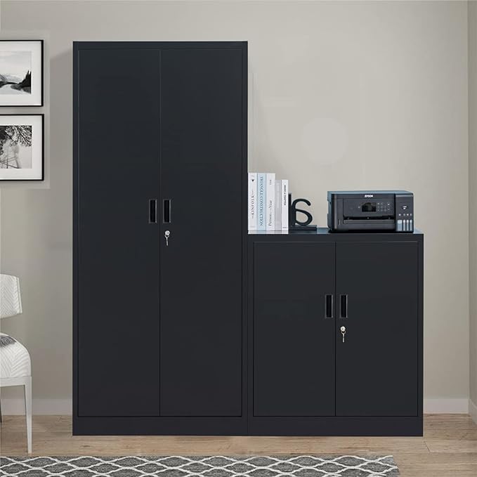 CJF Metal Storage Cabinet, 36.2" H Locking Storage Cabinet with Shelves and Doors, Metal Cabinets for Home Office, Garage, Utility Room and Basement (Black)
