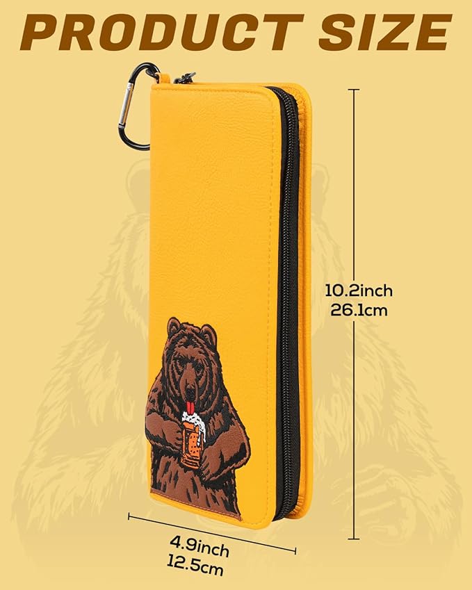 Golf Glove Holder Case for Accessories Portable Golfer Gifts for Men & Women Caddy Organizer Case with Storage Slots for Cards, Tees & Ball Markers Embroidered Beer Bear