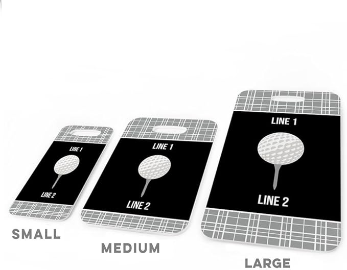 ChalkTalkSPORTS Golf Luggage & Bag Tag | Personalized Team with Golf Ball | Standard Lines on Back | Medium | Gray/Black