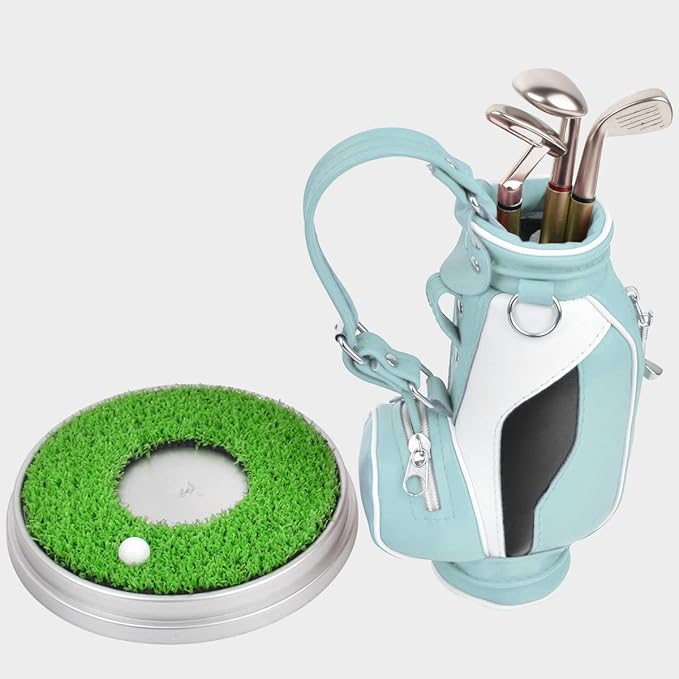 Leather golf pen holder with three golf club pen for writing, suitable for desk decoration, golf cake decoration, unique gift for men Boss Dad golfer