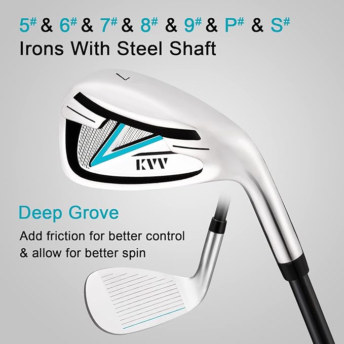 KVV Premium Right Hand Golf Club Set 11-Piece Set for Women, Including Driver, Fairway, Hybrid, 5#-P# Irons, Putter Steel Shaft Regular Flex Golf Clubs, with/Without Golf Bag