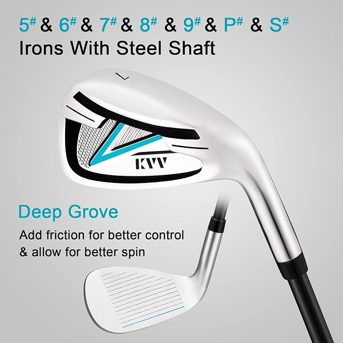 KVV Premium Right Hand Golf Club Set 11-Piece Set for Women, Including Driver, Fairway, Hybrid, 5#-P# Irons, Putter Steel Shaft Regular Flex Golf Clubs, with/Without Golf Bag
