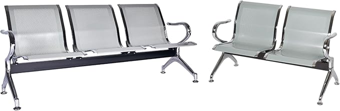 Kinfant Waiting Room Chair Bench - Guest Reception Chairs for Airport Hospital Bank Salon Barber Hall Room Conference (2+3-seat, Silver-Mesh)