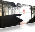 Extended XXL Gaming Mouse Pad with Stitched Edges for PC Home & Office - Mystic Glassy Lake Sunrise Views Dawn Breaks Misty Nature Landscape, Smooth Fabric Surface Anti-Slip Base Large Desk Mat
