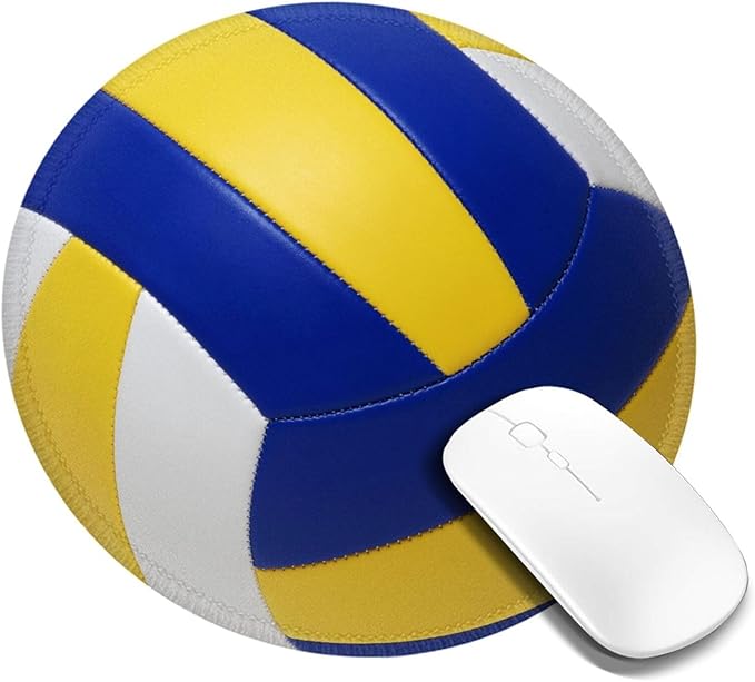 Realistic Volleyball Ball Round Mouse Pad, Small Gaming Mousepad with Stitched Edge, Non-Slip Rubber Base Mouse Mat Office Desk Accessories for Laptop Computer Decor 7.9 X 7.9 Inch