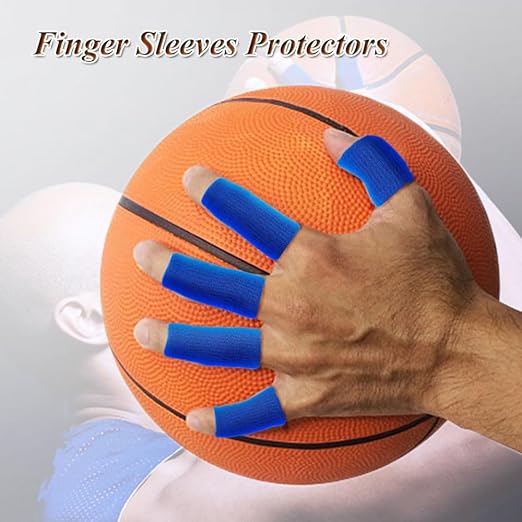 Finger Sleeves Protectors, 10Pcs Sport Finger Sleeves Elastic Thumb Brace Support for Basketball Golf Premium Fingers Sleeve for Arthritis Perfect for Relieving Pain (10pcs blue set)