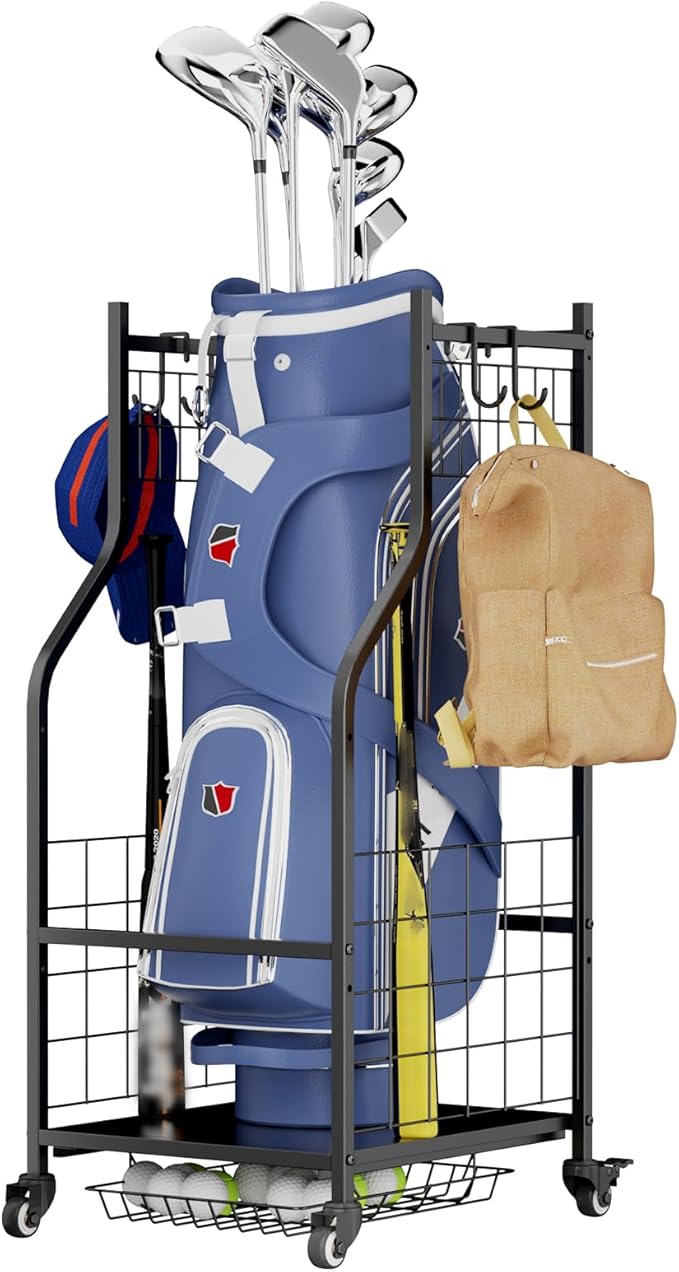 ROOMTEC Golf Bag Storage Garage Organizer,Golf Club Bag Storage Rack for Garage, Extra Storage Rack for Golf Clubs,Golf Bag Organizer Fit for Garage,Shed,Basement