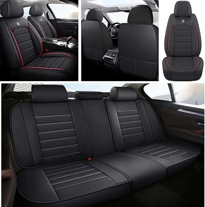 Leather Car Seat Covers for Volkswagen Golf SportWagen 2015-2019,Waterproof Soft Seat Covers,Interior Accessories Seat Covers Protector Airbag Compatible(5pcs Black&Red Standard)