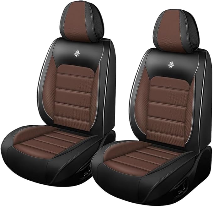 Leather Car Seat Covers for VW Golf SportWagen 2015-2019,Waterproof Soft Seat Covers,Interior Accessories Seat Covers Protector Airbag Compatible(2pcs Black&Coffee Standard)