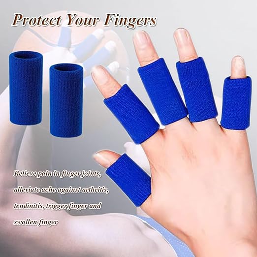 Finger Sleeves Protectors, 10Pcs Sport Finger Sleeves Elastic Thumb Brace Support for Basketball Golf Premium Fingers Sleeve for Arthritis Perfect for Relieving Pain (10pcs blue set)