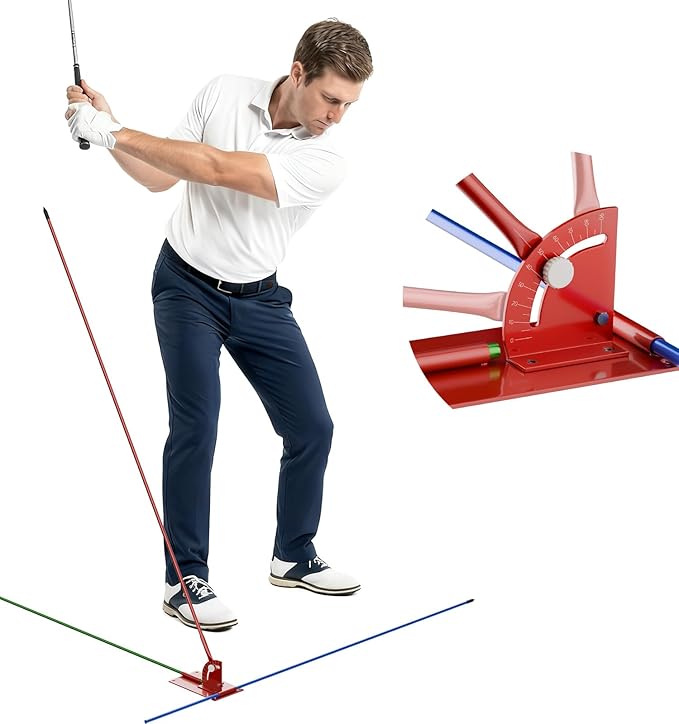 Golf Alignment Stick Holder - Metal Golf Alignment Sticks, Three-Hole Holder, Golf Swing Trainer with Training Manual, Golf Training Aid for Swing Plane & Swing Path