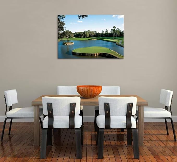 chenchenArt USA Golf Course Wall Art TPC Sawgrass Golf Course Pictures Canvas Prints Golf Wall Decor for Living Room Bedroom Bathroom Home Decorations Framed Ready to Hang(28''H x 44''W)