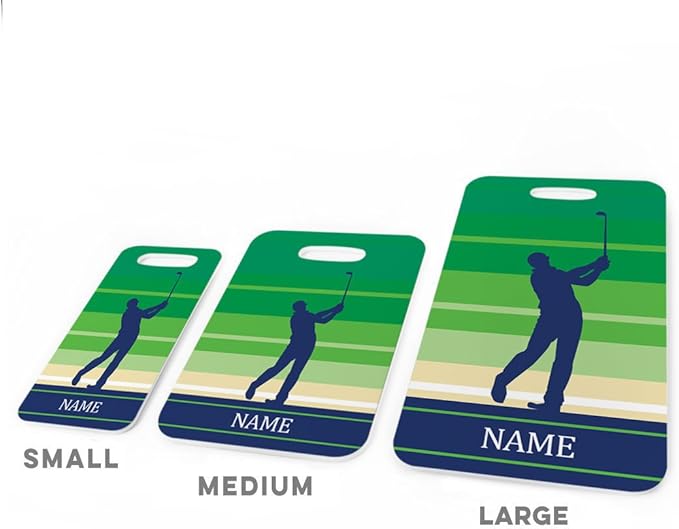 ChalkTalkSPORTS Golf Luggage & Bag Tag | Personalized Male Golfer | Standard Lines on Back | Small | Green