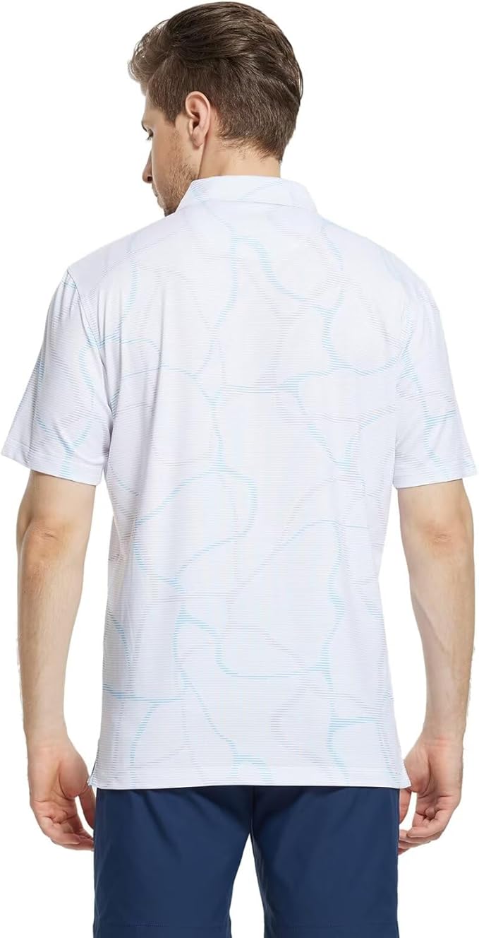 M MAELREG Mens Golf Shirt Short Sleeve Dry Fit Print Moisture Wicking Performance Patterns Collared Polo Shirt