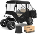 10L0L 2/4 Passenger Golf Cart Driving Enclosure for EZGO TXT/RXV Model, 4-Sided Clear Window 600D Rain Cover All Weather Windproof Waterproof - Black/Beige
