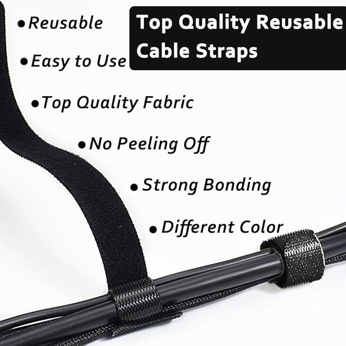 70pcs Cable Ties Reusable Black Wire Ties Cable Management Cord Ties Reusable for Electronics Hook and Loop Cable Ties for Computer 4 6 8 Inch