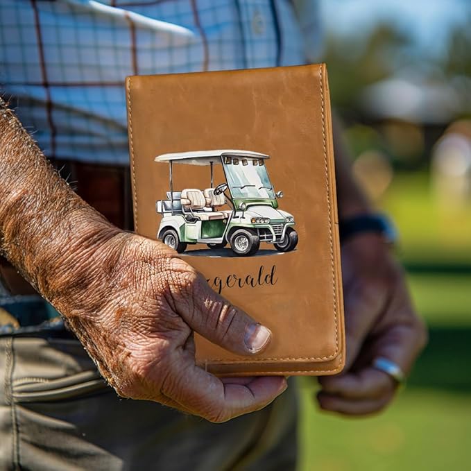 Personalized Leather Golf Scorecard Holder Customize Name Golf Yardage Book Cover Accessories Father Day Christmas Birthday Gifts for Men Women