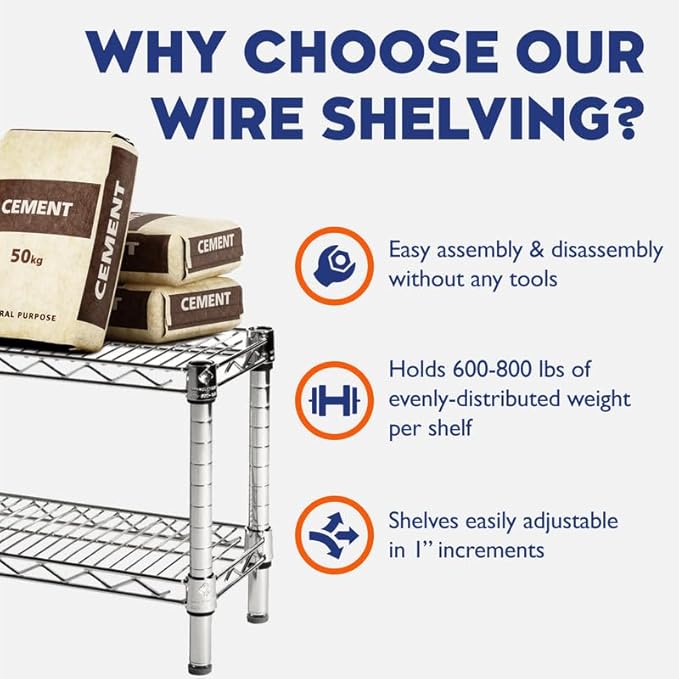 Shelving Inc. 12" d x 30" w Chrome Wire Shelving with 1 Tier Shelf, Weight Capacity 800lbs Per Shelf