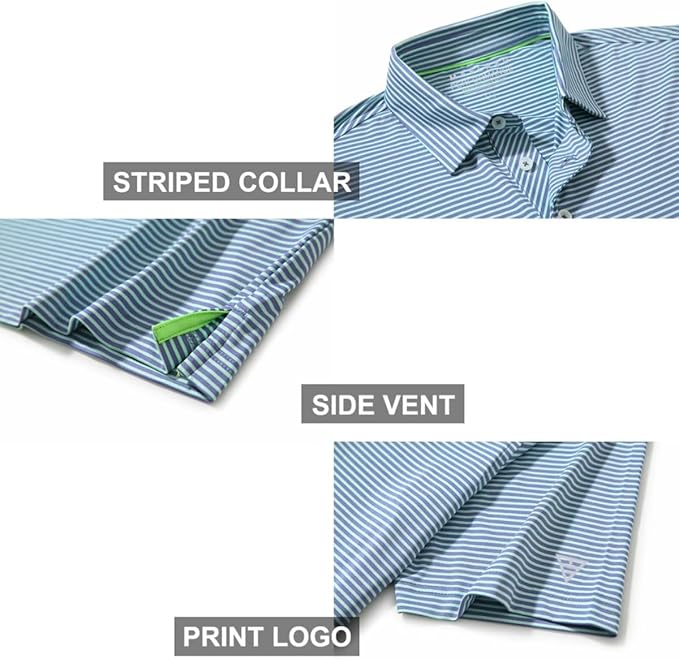 Golf Shirts for Men Dry Fit Short Sleeve Print Performance Moisture Wicking Polo Shirt