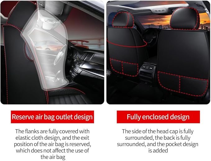 Leather Car Seat Covers for Volkswagen Golf Alltrack 2017-2019,Car Seat Covers Full Set,Seat Covers with Safety,Waterproof Seat Cover Compatible Airbag(5pcs Black&Red Standard)