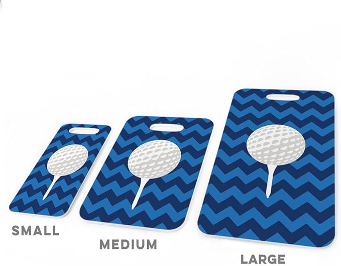 ChalkTalkSPORTS Golf Luggage & Bag Tag | Golf Ball and Tee | Custom Info on Back | Small | Blue