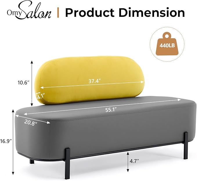 OmySalon Waiting Room Bench with Back, 55.1" Office Guest Chair, Faux Leather Upholstered Reception Seating, Lobby Bench for Beauty Salon Barbershop Airport Bank Hall Room Conference