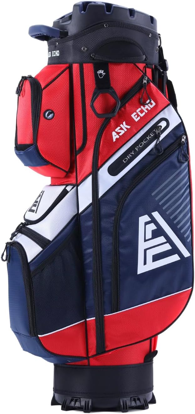 ASK ECHO T-Lock Golf Cart Bag with 14 Way Organizer Divider Top, Premium Cart Bag with Handles and Rain Cover for Men