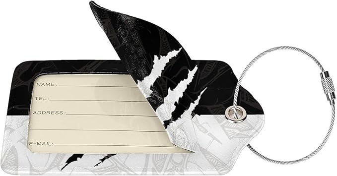 Black Against White Pattern Luggage Tags for Suitcases, Cool Scratches Bag Tags Private Name ID Labels for Travel Baggage Suitcase Lunch Box, Cruise Ships