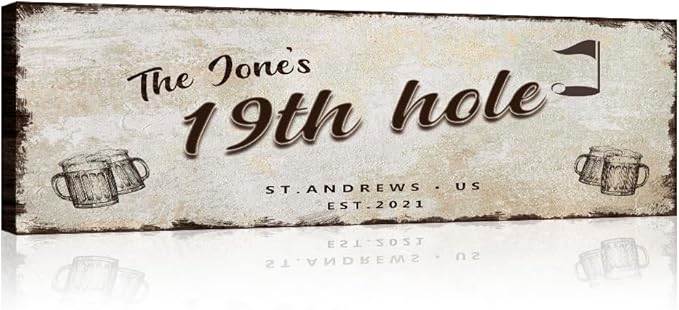 TAILORED CANVASES Golf Art Decor - Personalized Vintage Golf Wall Art Sign for Man Cave, Bedroom, Basement, Home Bar and Custom Gift for Husband, Dad, Wedding & Anniversary - 19th Hole Sign, 36"x12"