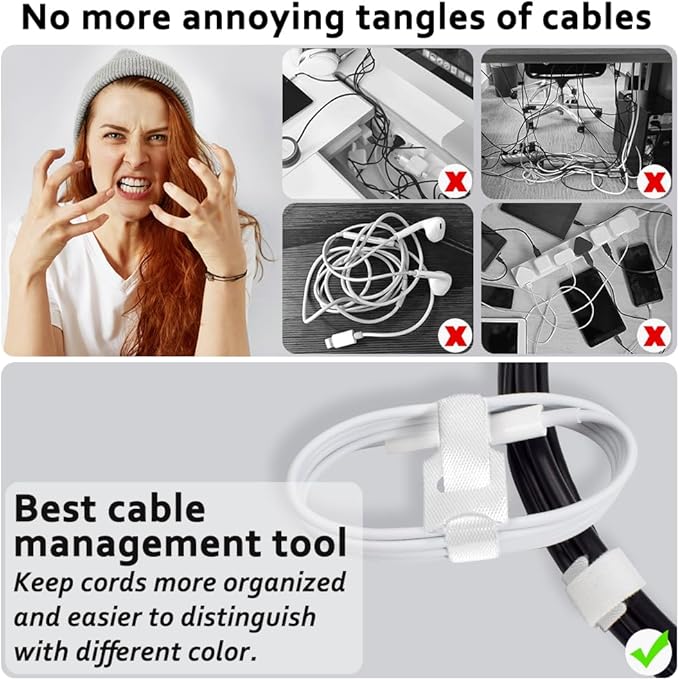 70pcs Cable Ties Reusable White Wire Ties Cable Management Cord Ties Reusable for Electronics Hook and Loop Cable Ties for Computer 4 6 8 Inch