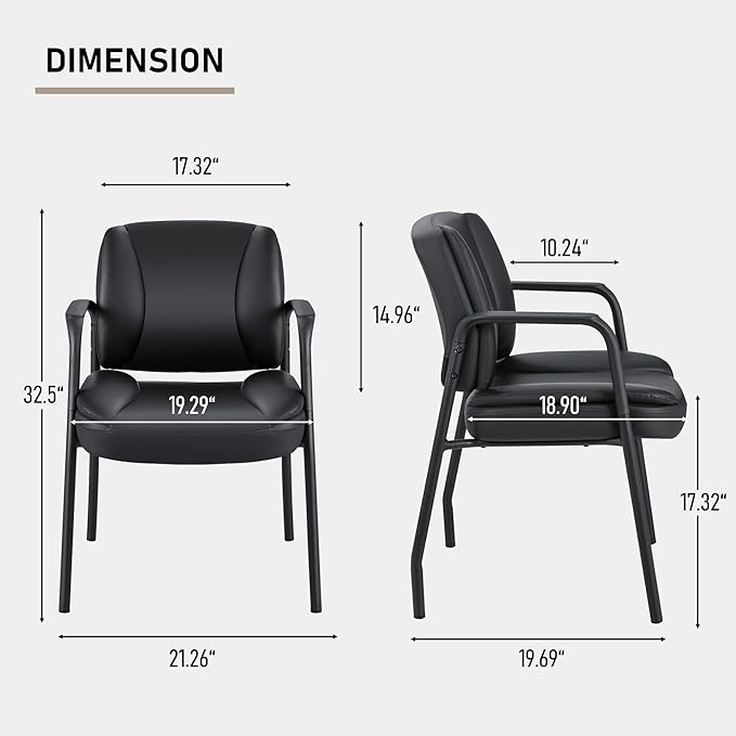 Furniwell Office Guest Chair Waiting Room Reception Chairs Set of 2, PU Leather Executive Desk Chair with Padded Armrests for Meeting Conference (Black)