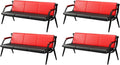 wonline Waiting Room Bench, Office Furniture Reception Chairs with Arms, Leather Chairs is Suitable for Clinic,Airport,Hospital,Barber,Salon,Bank-(Red&Black,4pcs)