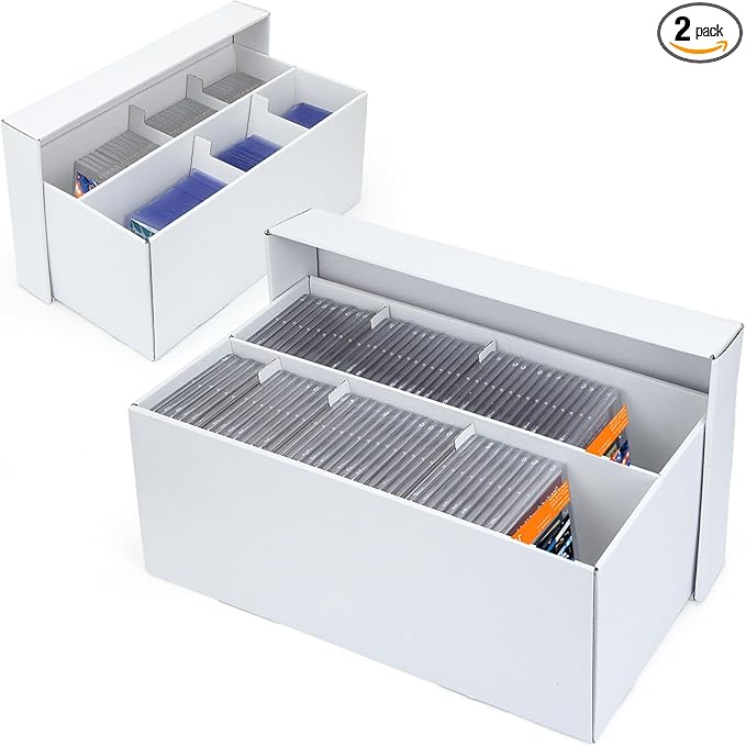 2 Pack Trading Card Storage Box - 2 Rows Graded Card Case holds 88 PSA Slab Cards, Cardboard Holder Organizer Boxes with Dividers for Sport Cards