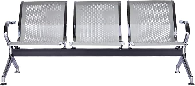 5-Seat Waiting Room Chairs Sofa Furniture - Waiting Room Bench with Arms Airport Reception Bench Guest Reception Chairs Lobby Bench Waiting Area for Airport Market Bank Hospital School, Silver