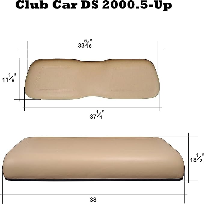 Huskey Parts Company 2PCS Brown Golf Cart Seat Cover Diamond Stitching for Club Car DS 2000.5-2013, Marine Grade Vinyl, Custom Fit, Staple On