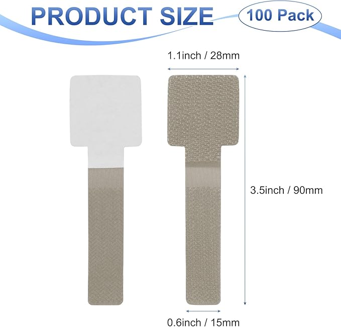 100-Pack Hook and Loop Cable Ties, 3.5 x 1.1 Inch Enhanced Self-Adhesive Cord Organizer for Desk/Home/Wall/Office Essentials, Cable Management Under Desk [Beige]