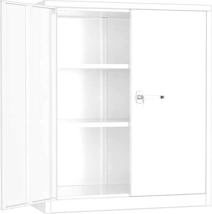 Greenvelly Metal Storage Cabinet - 36" H, Lockable Steel File Cabinet with Adjustable Shelves - Ideal for Home Office, Garage & School (32" W x 16" D White)