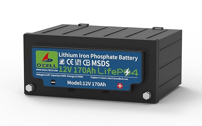 12V 170Ah LiFePO4 Battery with 200A BMS | 2560W Max Load Power | 44lbs Lightweight | 15,000 Cycles | for RV/Marine/Solar – 2X Capacity vs 100Ah Lead Acid (12V 170Ah)