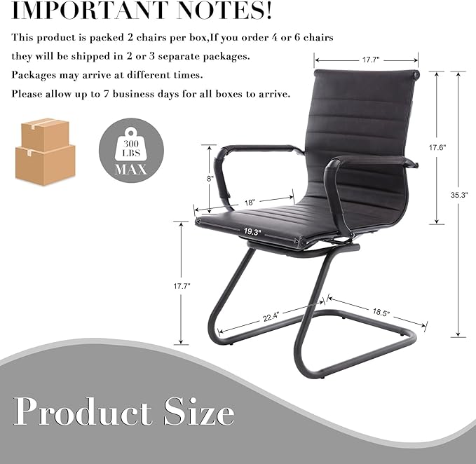 CIMOTA Waiting Room Chairs Leather Office Guest Chair Mid Back Reception Chairs with Sled Base for Meeting/Patient/Conference Room, Retro Black Set of 6