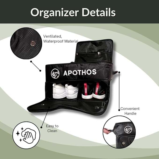 Trunk 2 Level Storage Organizer, Compact, Collapsable, Water Resistant, Breathable, 3 zippered pockets, Adjustable Velco Dividers, Shoe Compartment, Integrated Handle, Black
