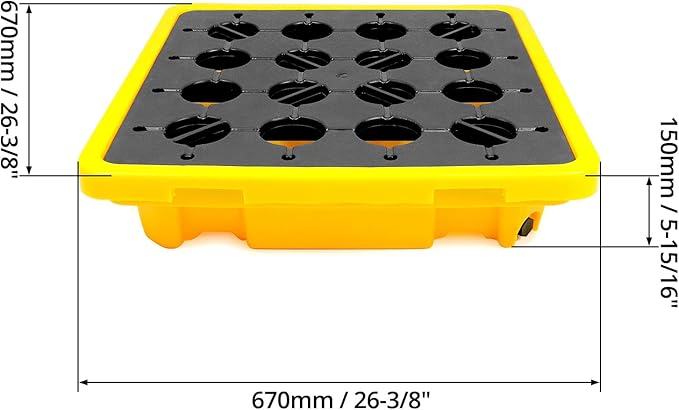 QWORK 1 Drum Modular Platform, 26 x 26 x 5.9 inches Drum Spill Containment Pallet, 2,000 lbs. Load Capacity Containment Tray Spill Containment Platform, Polyethylene Spill Pallet, Yellow
