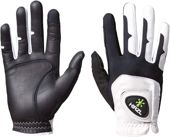 HIRZL GRIPPP FIT Golf Glove – All Weather Mens Golf Glove (White/Black) | Kangaroo Leather & Lycra | Ultimate Grip in Wet or Dry Conditions