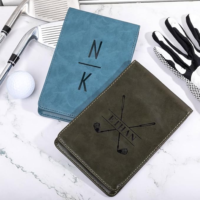 Custom Name Golf Scorecard Holder Leather Personalized Monogram Golf Yardage Book Cover Birthday Gifts 13.78×4.53INCH 5 Colors