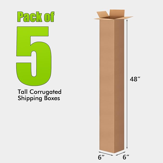 6x6x48 Inch Tall Corrugated Cardboard Boxes 5 Pack, 6"L x 6"W x 48"H Golf Club Shipping Boxes - Shipping, Moving, Packaging, Mailing, Storage Box for Home or Business